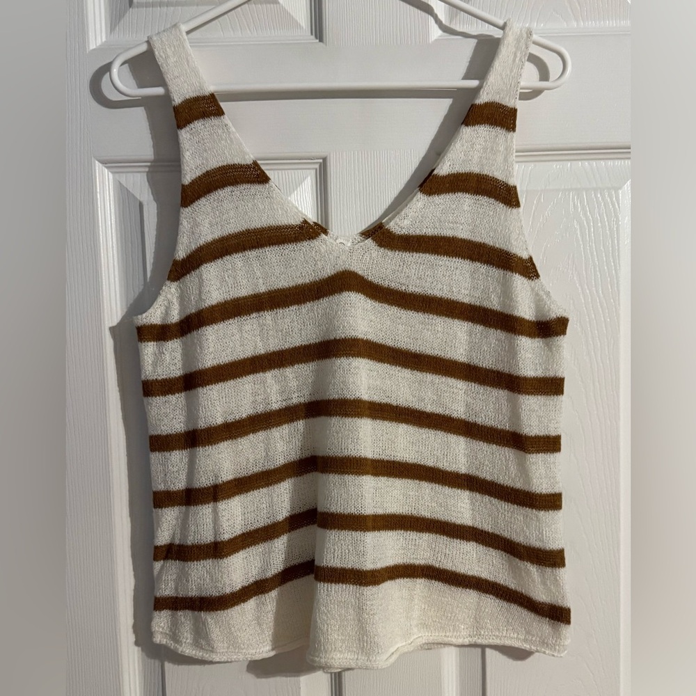 Wishlist Cream & Brown Striped Knit Tank (Size L)